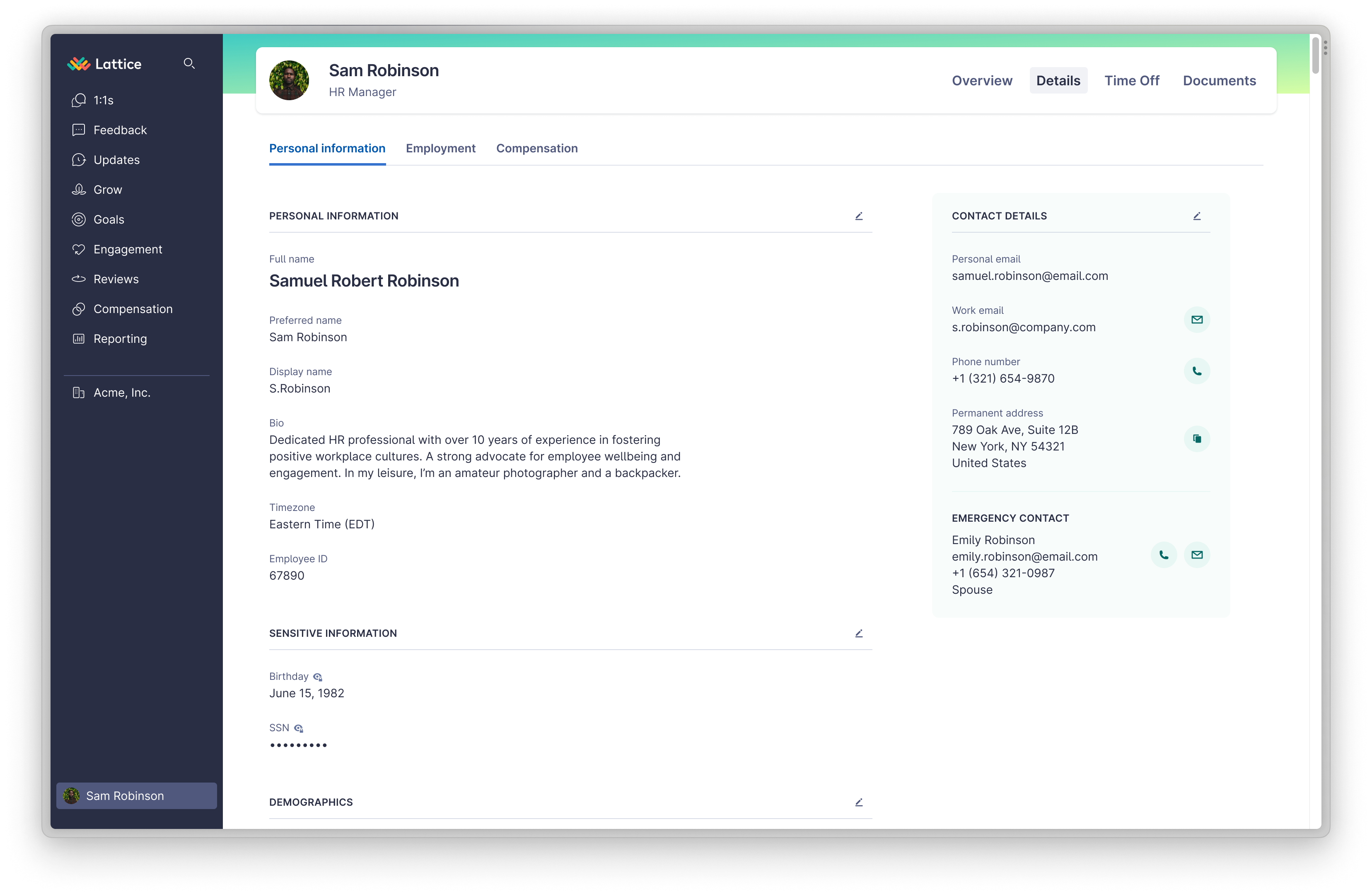 Lattice HRIS user profile